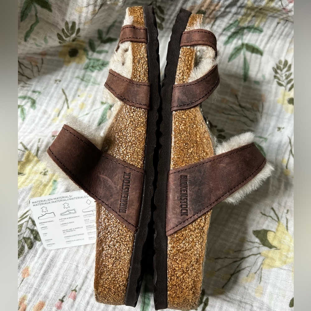 Birkenstock Mayari Oiled Leather Shearling Sandals Women’s Size EU 39 US 8/8.5 - Picture 4 of 6